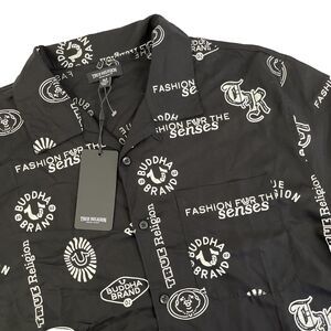 New Mens True Religion Short Sleeve AOP Resort Shirt Size XXL NWT Black Viscose